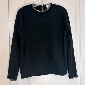 J. Crew Factory Black Leopard Ruffle Neck Cuff Sweatshirt M